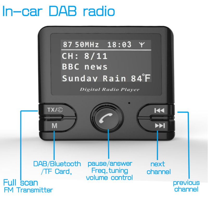 In-car DAB+ Radio receiver with Bluetooth player