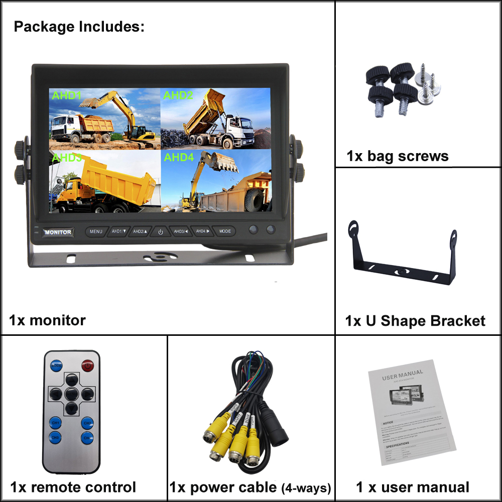 7 Inch AHD 1080P Quad LCD Widescreen Monitor
